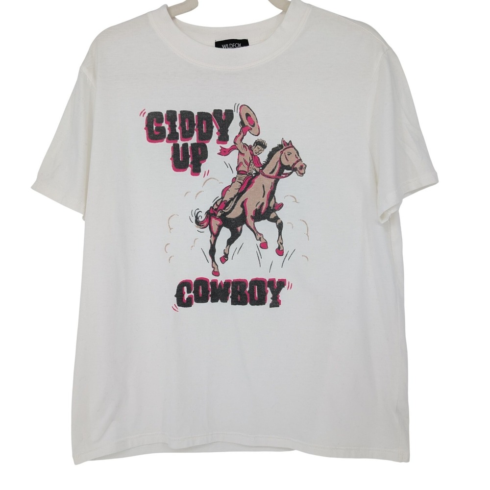 Wildfox Giddy Up Cowboy Graphic T-Shirt Women M White Retro Rodeo Western Kitsch